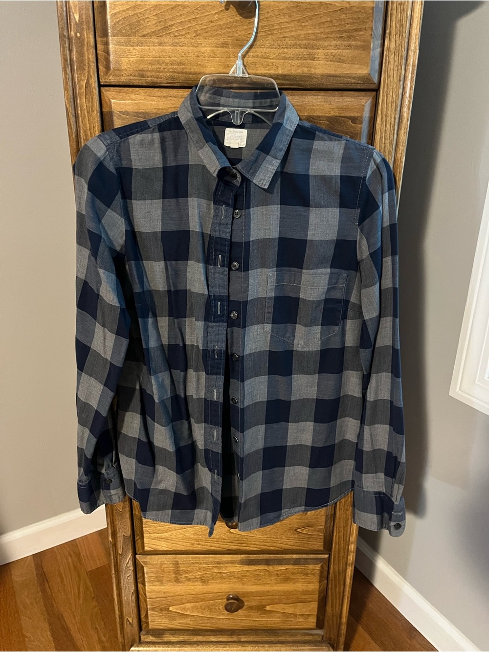 Vintage J. Crew Navy and Gray Plaid Button-Down Shirt